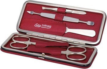 Zestaw do manicure 5 cz. stal niklowana czerwony, sztywne etui ERBE SOLINGEN