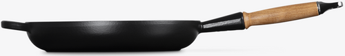 Patelnia żeliwna 28cm z drewnianym uchwytem czarna LE CREUSET