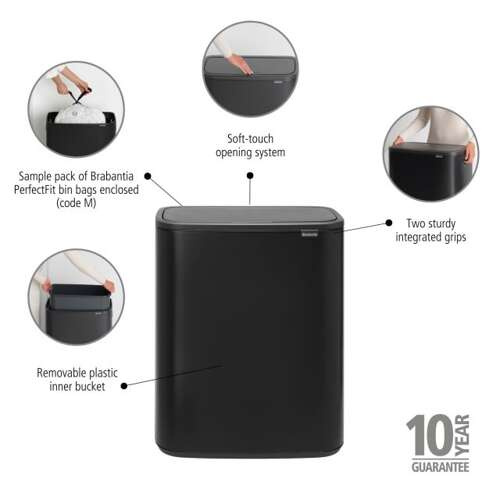 Kosz Bo Touch Bin 60l czarny matowy BRABANTIA