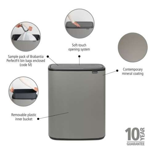 Kosz Bo Touch Bin 60l szary betonowy powłoka mineralna BRABANTIA