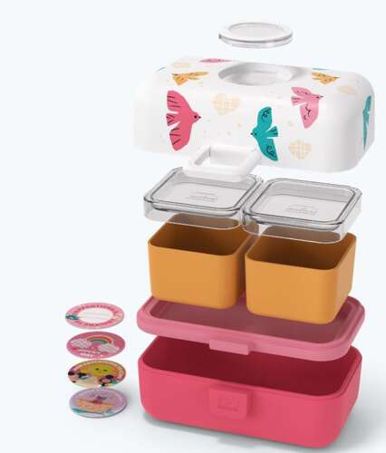 Lunchbox dziecięcy Tresor pink birds MONBENTO