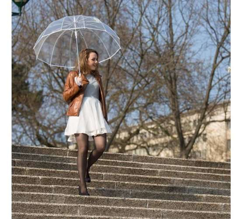 Długi, parasol przezroczysty, 12 żeber, biała bordiura, SMATI