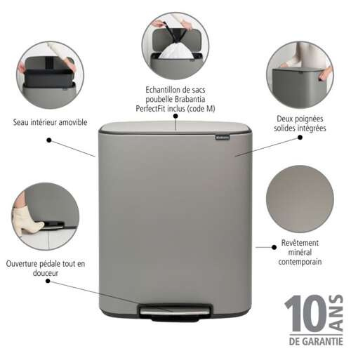Kosz Bo Pedal Bin 60l szary betonowy powłoka mineralna BRABANTIA