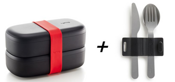 LunchBox To Go 2x500 ml + sztućce czarny edycja limitowana LEKUE