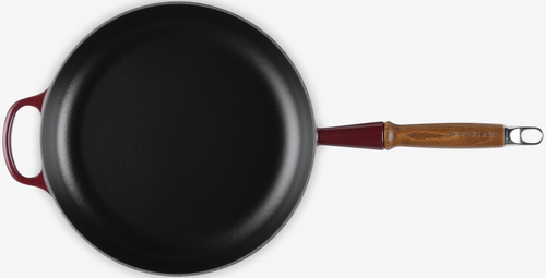 Patelnia żeliwna 28 cm z drewnianym uchwytem garnet LE CREUSET