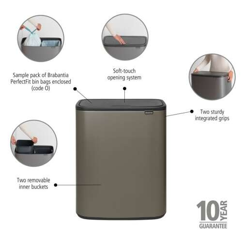 Kosz Bo Touch Bin 2x30 l platynowy BRABANTIA