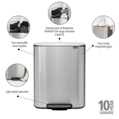 Kosz Bo Pedal Bin 2x30l stal matowa FPP BRABANTIA 