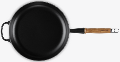 Patelnia żeliwna 28cm z drewnianym uchwytem czarna LE CREUSET