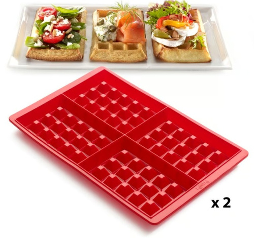 Forma do pieczenia gofrów (2 sztuki) silikonowa czerwona LEKUE 