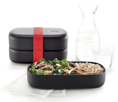 LunchBox To Go 2x500 ml + sztućce czarny edycja limitowana LEKUE