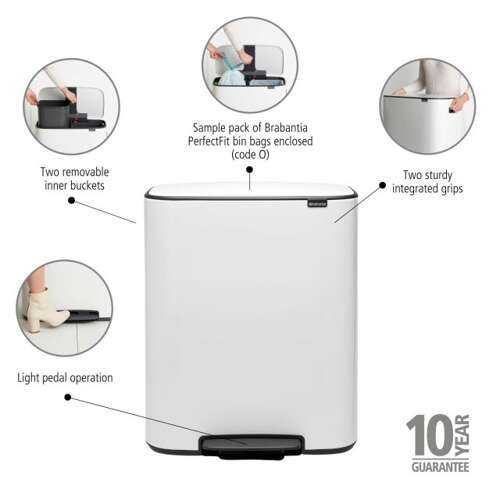 Kosz Bo Pedal Bin 2x30 l biały BRABANTIA 