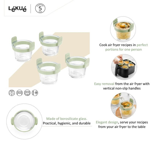 Zestaw 4 form szklanych okrągłych do Air Fryer LEKUE