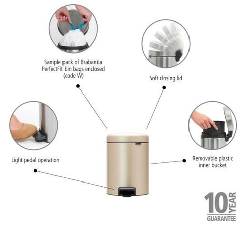 Kosz pedałowy 5 l NewIcon Champagne BRABANTIA