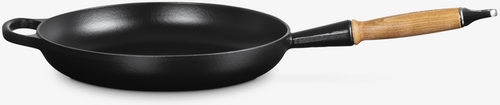 Patelnia żeliwna 28cm z drewnianym uchwytem czarna LE CREUSET