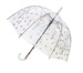 Długi , przezroczysty parasol, kształt kopuły, w złote grochy, SMATI