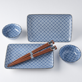 Zestaw do sushi Flowers Blue&White MADE IN JAPAN