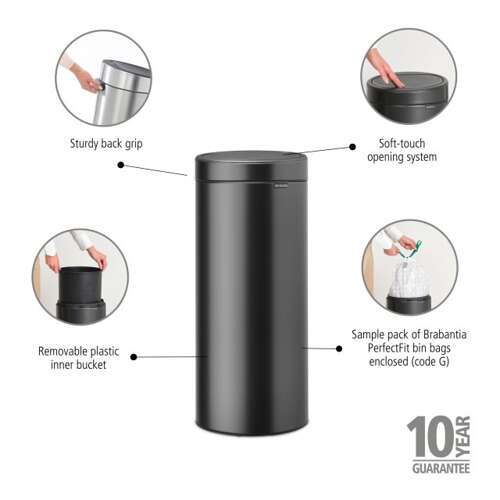 Kosz Touch Bin New 30l Confident Grey BRABANTIA